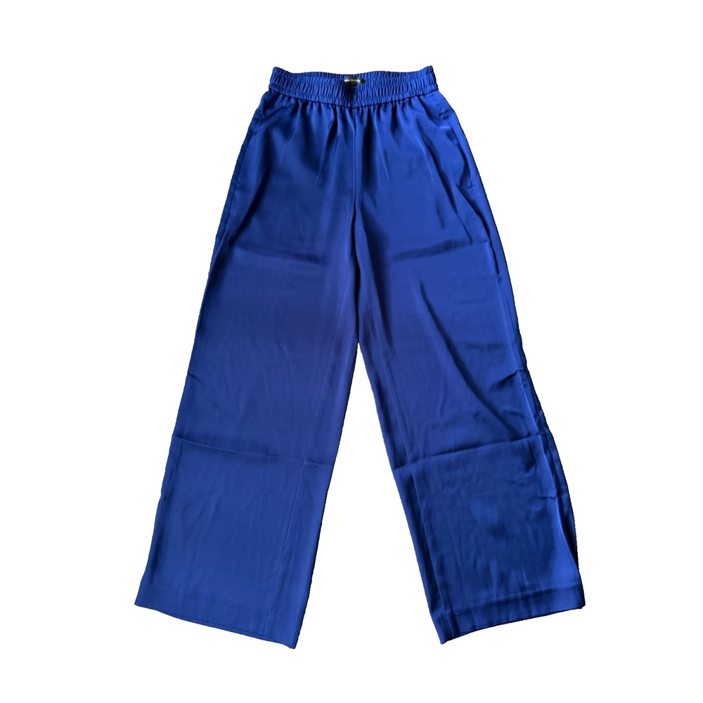 Ann Taylor Pants Womens‎ XSP Blue Pull On Wide Leg Satin Feel Silky Trouser Work